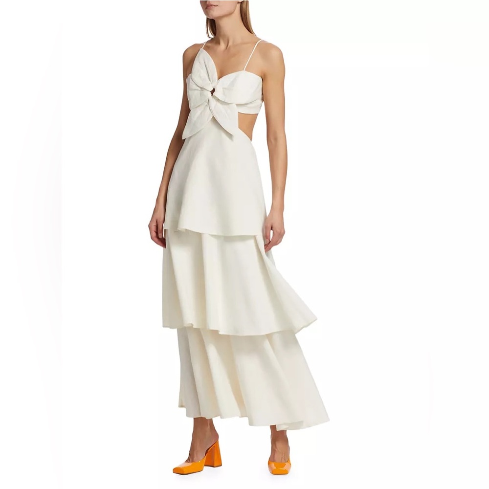 Farm Rio White Flower Tiered Maxi Dress Small